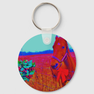 Brown Christmas coloured Horse  : add name Keychain