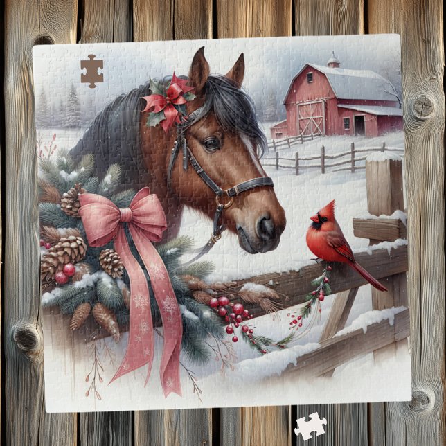 Brown Christmas Horse and Cardinal  Jigsaw Puzzle (Creator Uploaded)