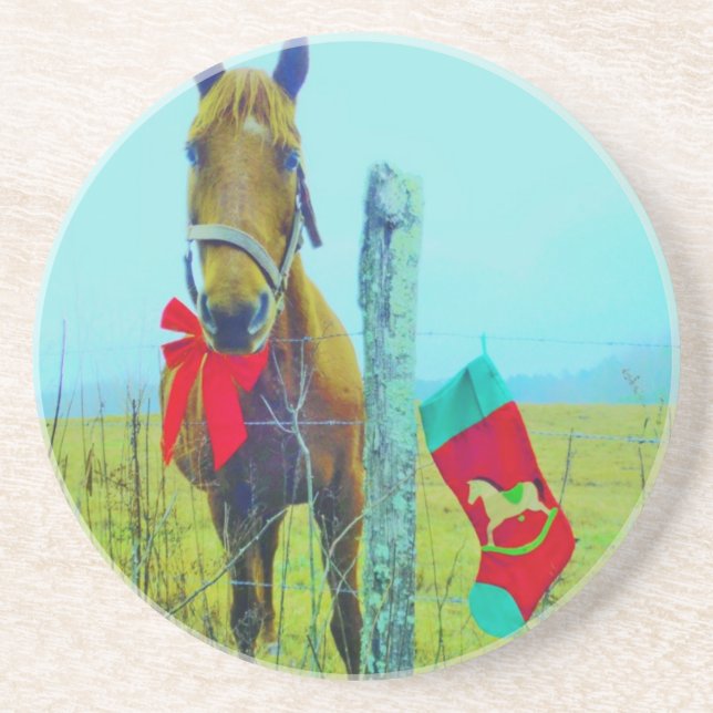 Brown Christmas Horse Coaster (Front)