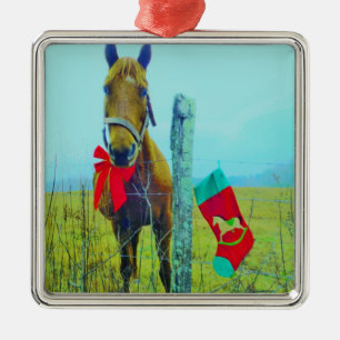 Brown Christmas Horse Metal Ornament