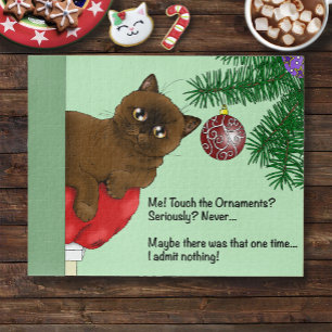 Brown Christmas Ornament Funny Cat Jigsaw Puzzle