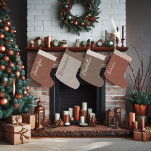Brown Christmas Terracotta Calligraphy Custom Large Christmas Stocking