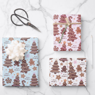 Brown Christmas Trees Gingerbread Men Christmas Wrapping Paper Sheet