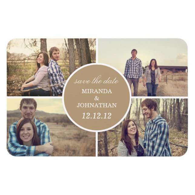 Brown Circle Design Photo Save The Date Magnet (Horizontal)