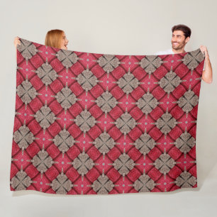 Brown Circles and Red Diamonds Pattern Fleece Blanket