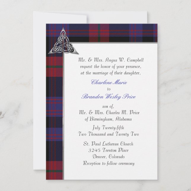 Brown Clan Tartan Plaid Wedding Invitation (Front)