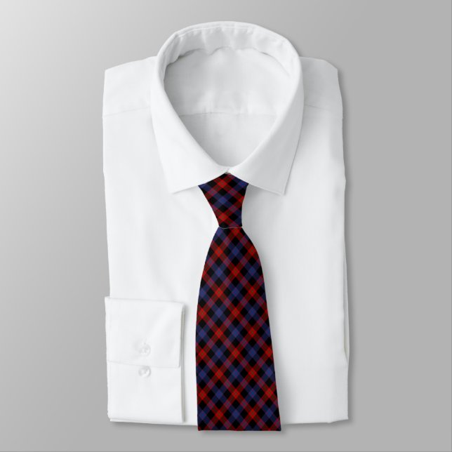 Brown Clan Tartan Royal Blue and Red Plaid Tie (Tied)
