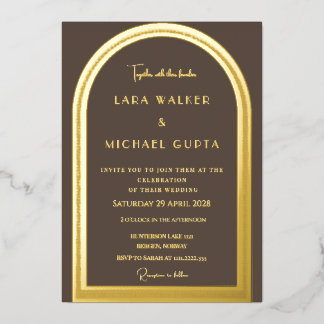 Brown Classic Arch Foil Wedding Invitation