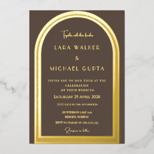 Brown Classic Arch Foil Wedding Invitation
