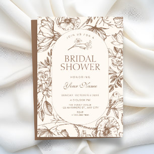 Brown Classic artistic floral bridal shower Invitation