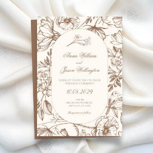 Brown Classic artistic floral wedding Invitation
