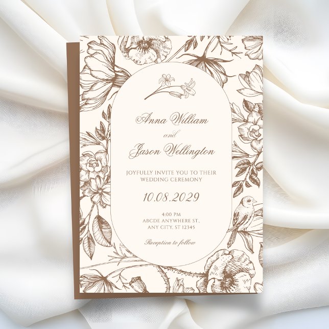 Brown Classic artistic floral wedding Invitation (Creator Uploaded)