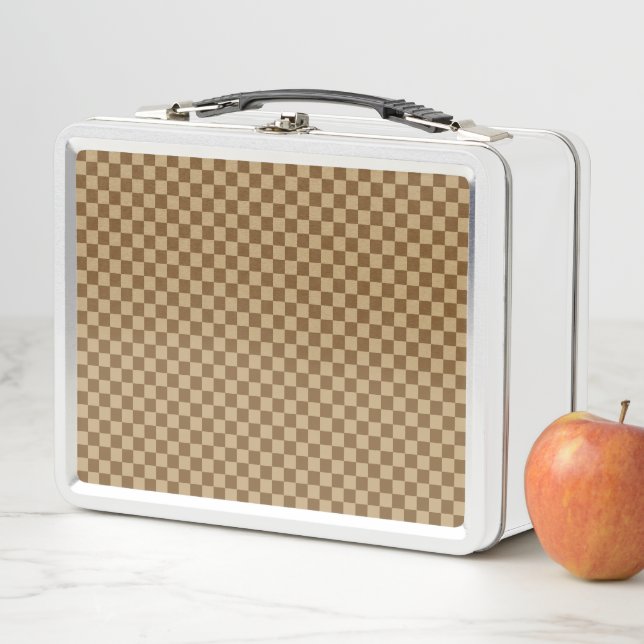 Brown Classic Chequerboard by Shirley Taylor Metal Lunch Box (In Situ)