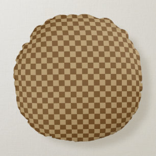 Brown Classic Chequerboard by Shirley Taylor Round Pillow
