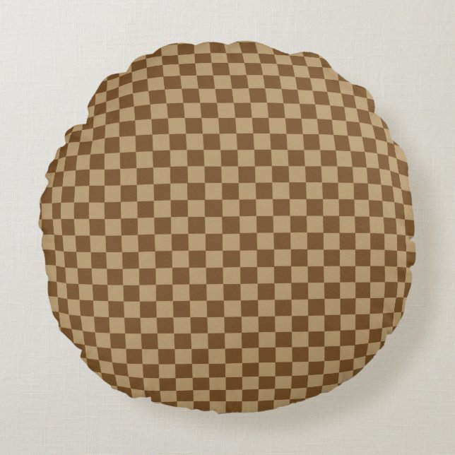 Brown Classic Chequerboard by Shirley Taylor Round Pillow (Front)