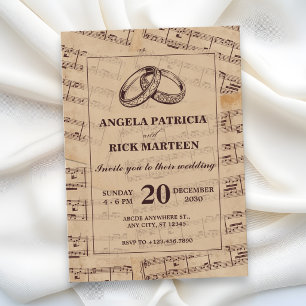 Brown classic musical notes sheet wedding  invitation