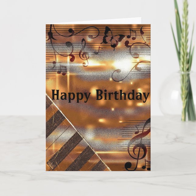 Brown Clef Sheet Music Piano Birthday Card (Front)