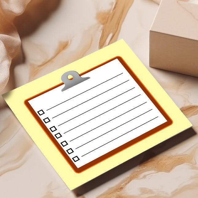 Brown clipboard white paper checklist 3" x 3" post-it notes (Creator Uploaded)