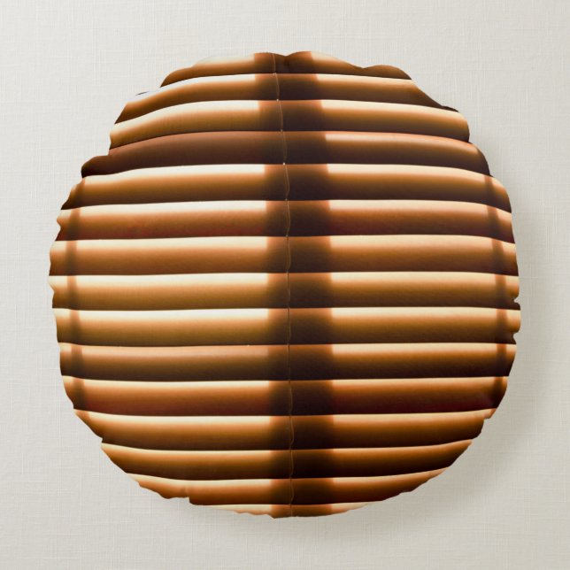 Brown closed window blinds round pillow (Front)