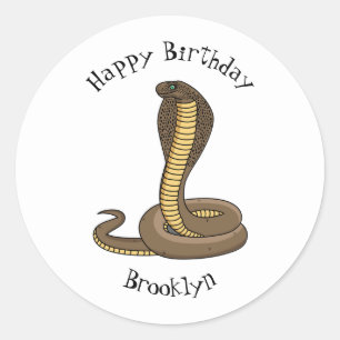 Brown cobra snake illustration classic round sticker