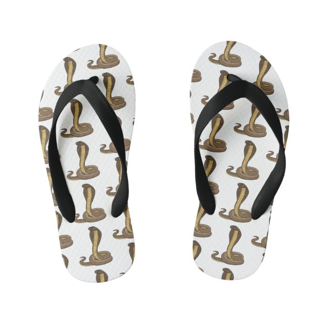 Brown cobra snake illustration kid's flip flops (Footbed)