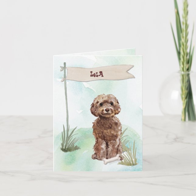 Brown Cockapoo Congratulations on New Dog Note Card (Front)