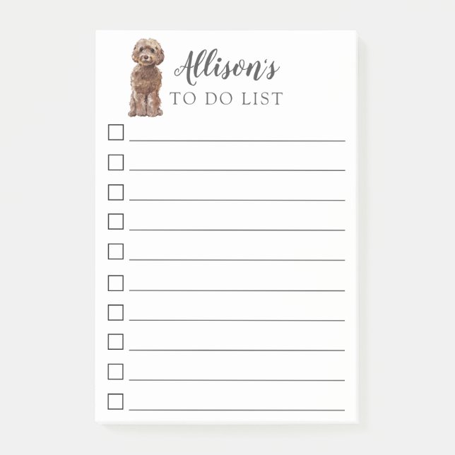Brown Cockapoo Dog Personalized To Do List Post-it Notes (Front)
