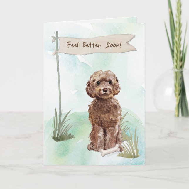 Brown Cockapoo Feel Better After Surgery with Dog Card (Front)