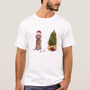 Brown Cockapoo Funny Christmas Dog and Tree T-Shirt