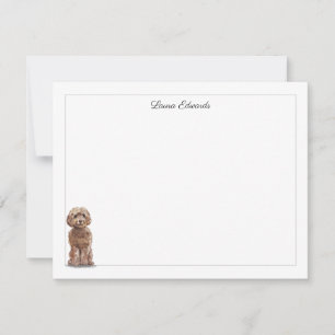 Brown Cockapoo Grey Border Personalized Card