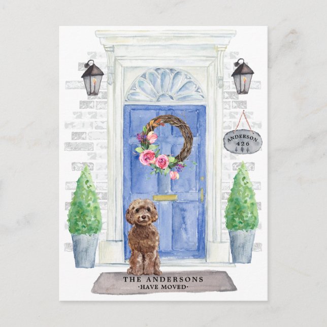 Brown Cockapoo Moving Announcement Postcard (Front)