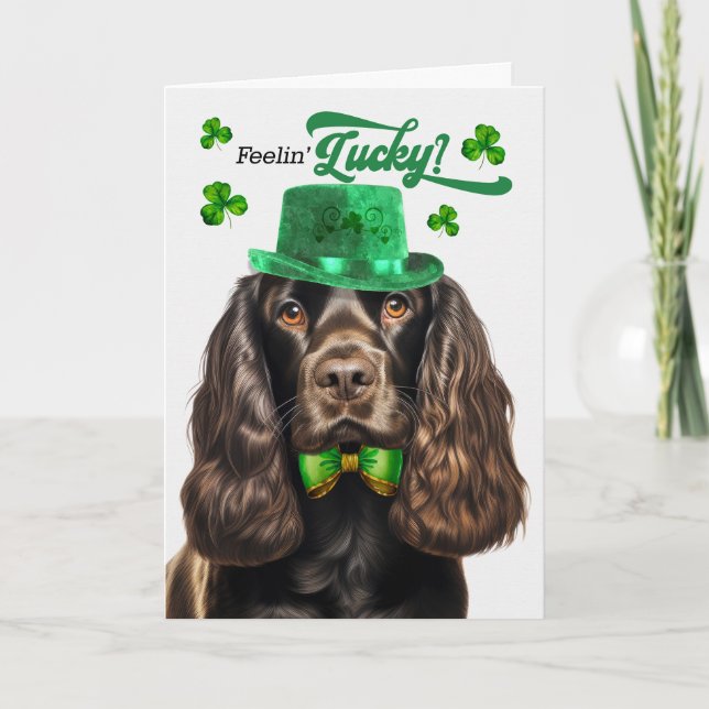 Brown Cocker Spaniel Dog Lucky St Patrick's Day Holiday Card (Front)