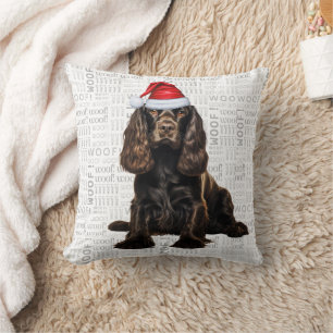 Brown Cocker Spaniel Dog Watercolor Christmas Throw Pillow