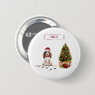 Brown Cocker Spaniel Funny Christmas Dog with Tree 2 Inch Round Button