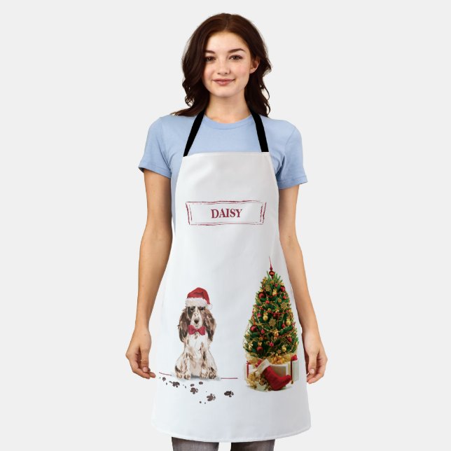 Brown Cocker Spaniel Funny Christmas Dog with Tree Apron (Worn)