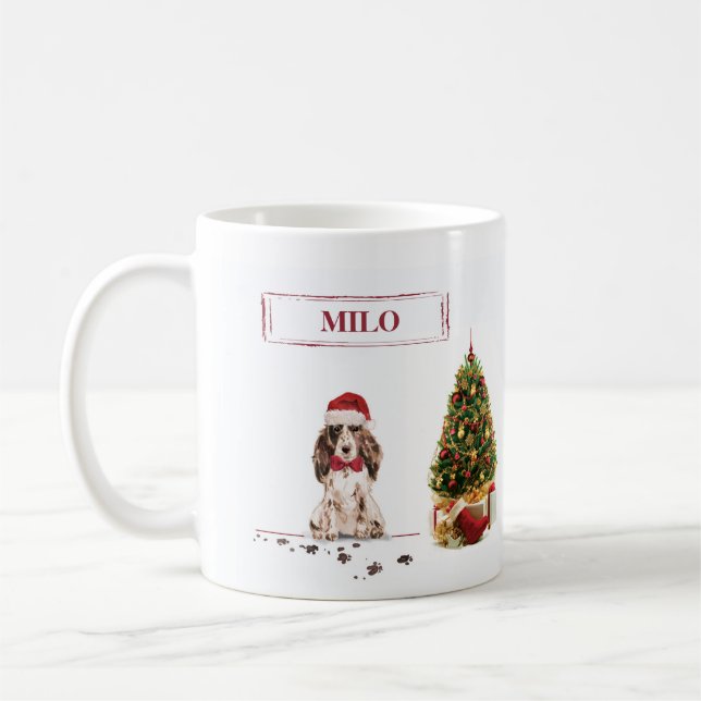 Brown Cocker Spaniel Funny Christmas Dog with Tree Coffee Mug (Left)