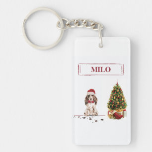 Brown Cocker Spaniel Funny Christmas Dog with Tree Keychain