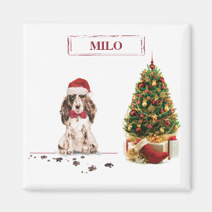 Brown Cocker Spaniel Funny Christmas Dog with Tree Magnet