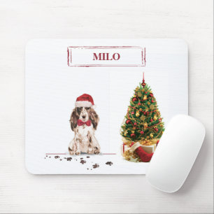 Brown Cocker Spaniel Funny Christmas Dog with Tree Mouse Pad