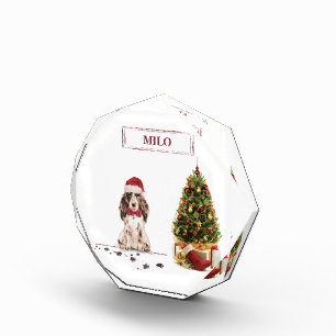 Brown Cocker Spaniel Funny Christmas Dog with Tree Photo Block