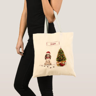 Brown Cocker Spaniel Funny Christmas Dog with Tree Tote Bag