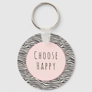 Brown Cocoa Zebra Print personalized happy quote Keychain