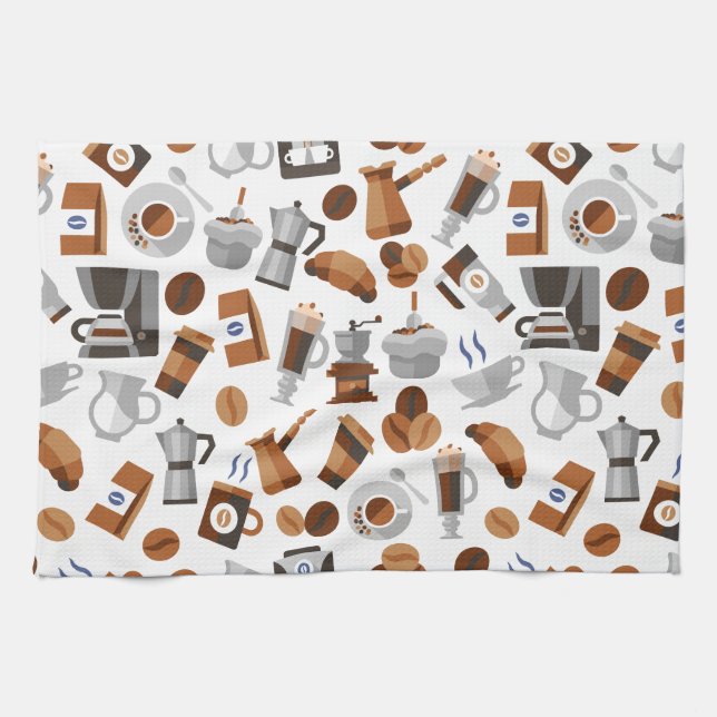 Brown Coffee and Croissant Pattern Kitchen Towel (Horizontal)
