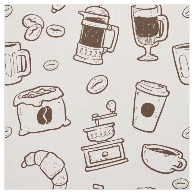 Brown coffee beans illustrated elements pattern fabric (Swatch)