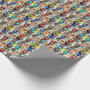 Brown Coffee Cups Abstract Watercolor Pattern Wrapping Paper