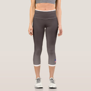 Brown Color Gradient with US Flag Capri Leggings