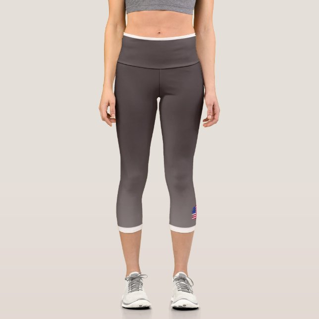 Brown Color Gradient with US Flag Capri Leggings (Front)