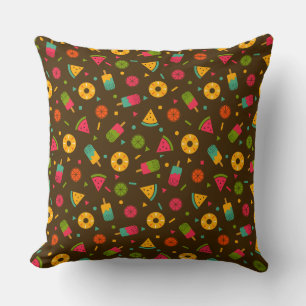 Brown colorful summer ice-cream pattern throw pillow