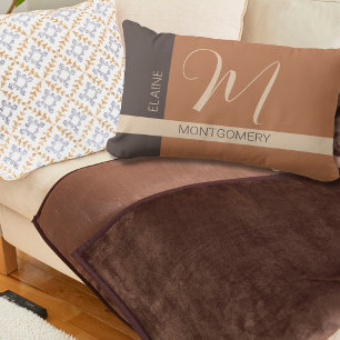 Brown Colour Block Monogram Pillow