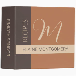 Brown Colour Block Monogram Recipe Book  Binder
